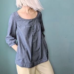H&M Blue Chambray Scoop Neck Tunic with Pockets